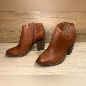 Lucky Brand Brown Leather Salza Stacked Heel Bootie Size 7.5
